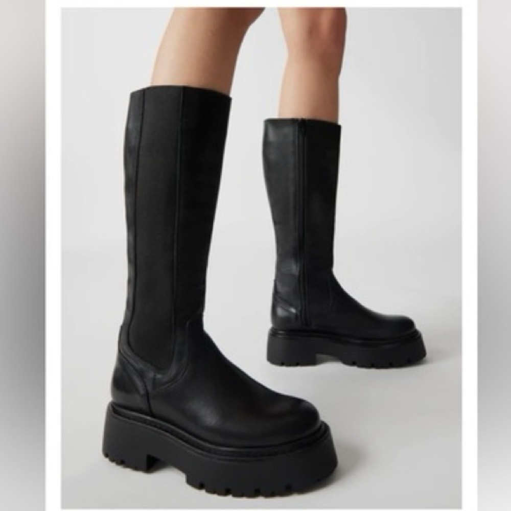 Steve Madden Black Combat Moto Boots with Platform Sole